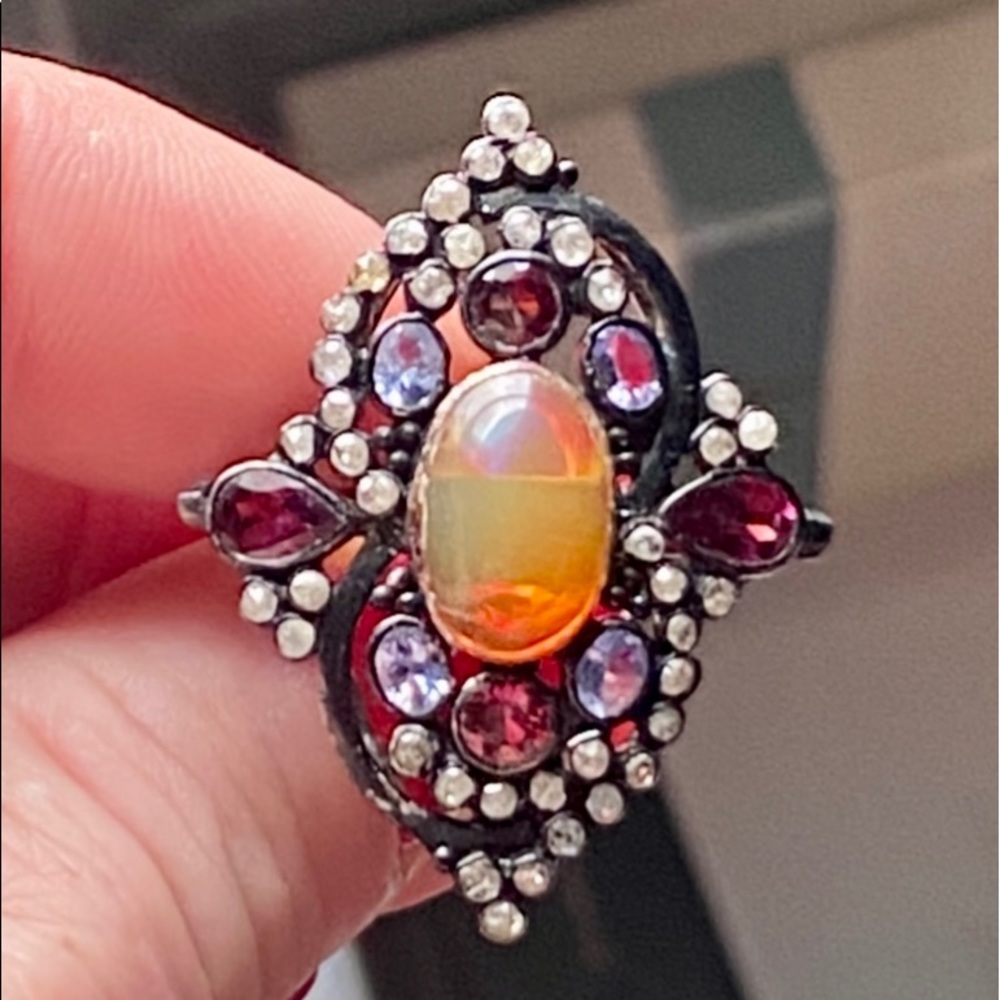 NWOT 5.50 CTW STUNNING NATURAL OPAL , TANZANITE, RUBY AND GENUINE DIAMONDS RING